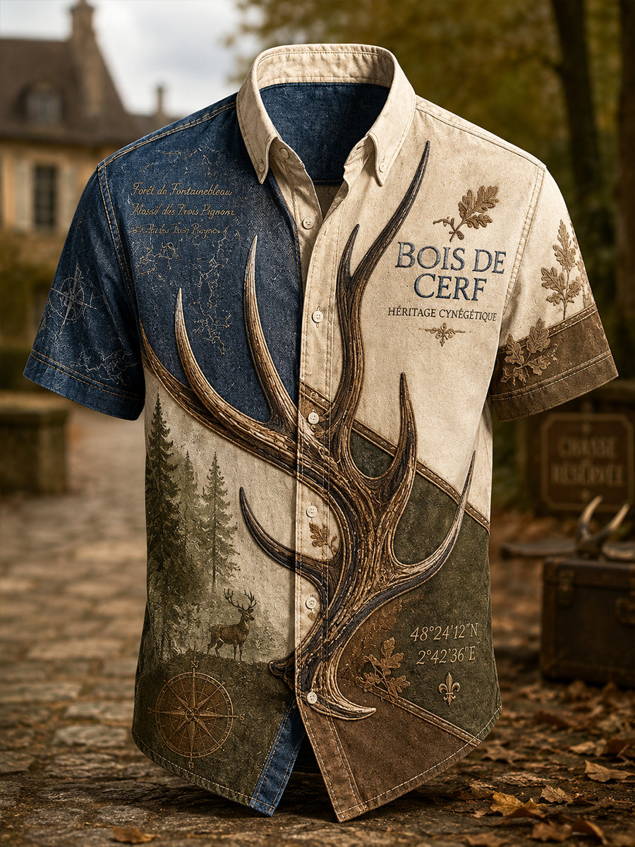 Chemise décontractée à manches courtes pour la saison de chasse, style français, pour hommes