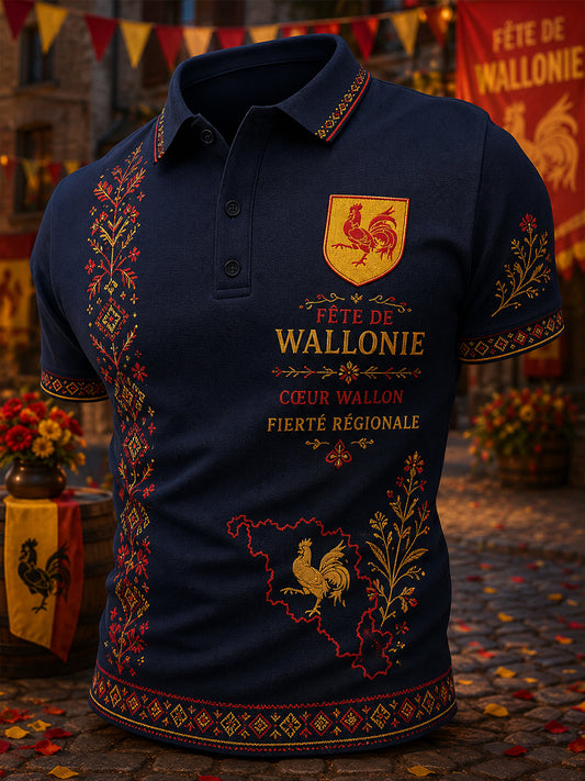 Polo Homme Manches Courtes Imprimé Festival Folklore Wallon