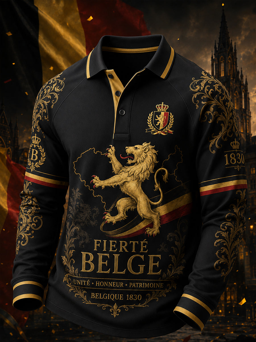 Polo Homme À Manches Longues Avec Imprimé Commémoratif Patriotique