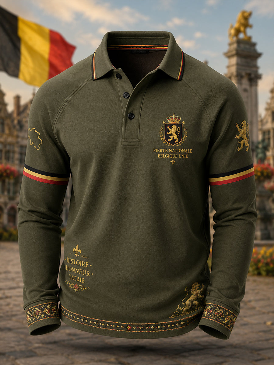 Polo à manches longues pour homme avec imprimé patriotique commémoratif