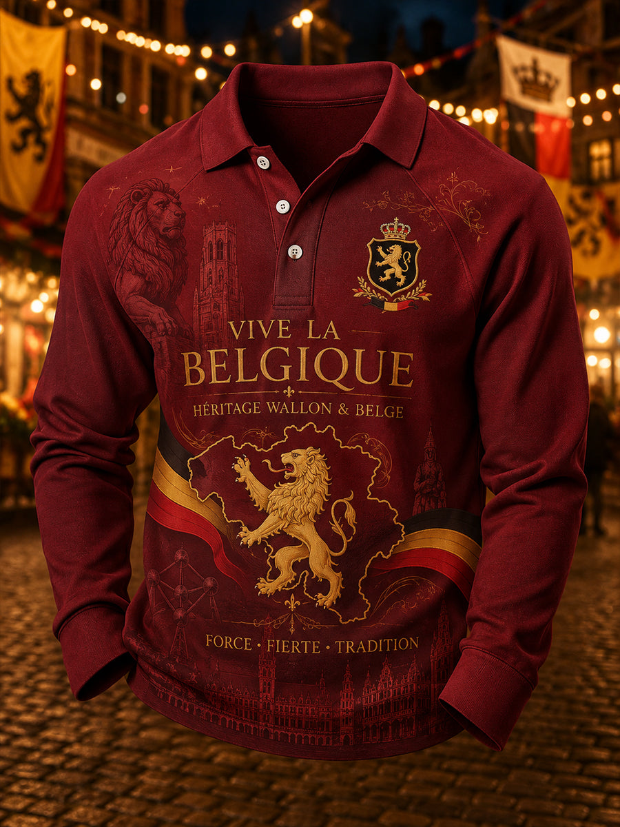 Polo à manches longues pour homme avec imprimé patriotique commémoratif