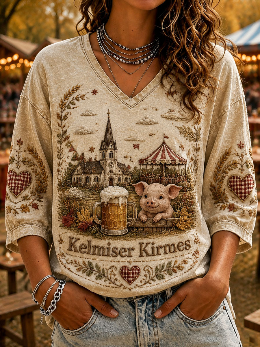 T-shirt décontracté Kelmis Church Garden Print pour femme