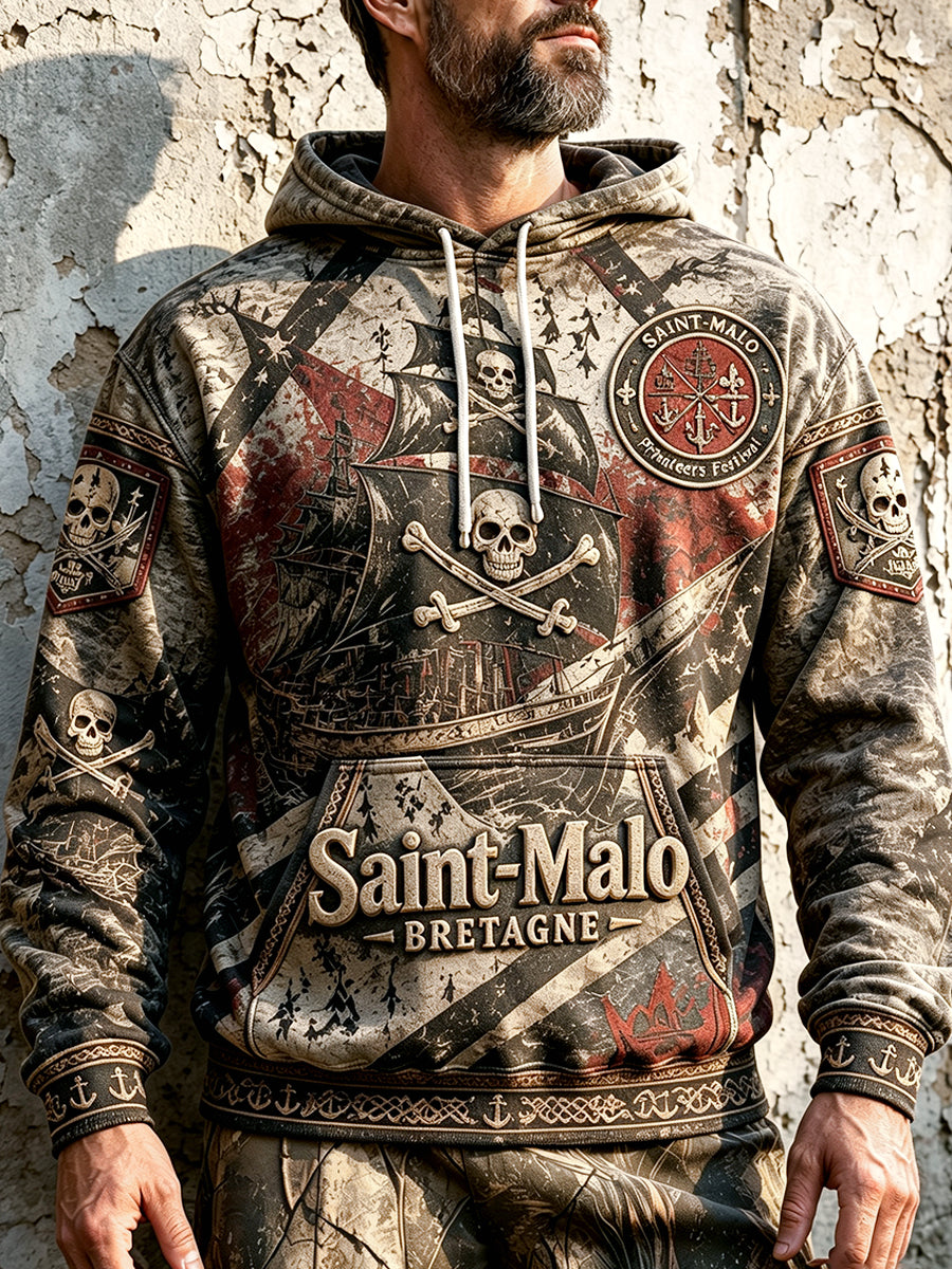 Sweat-shirt à capuche à imprimé graffiti rétro Festival des Pirates de Saint-Malo Homme