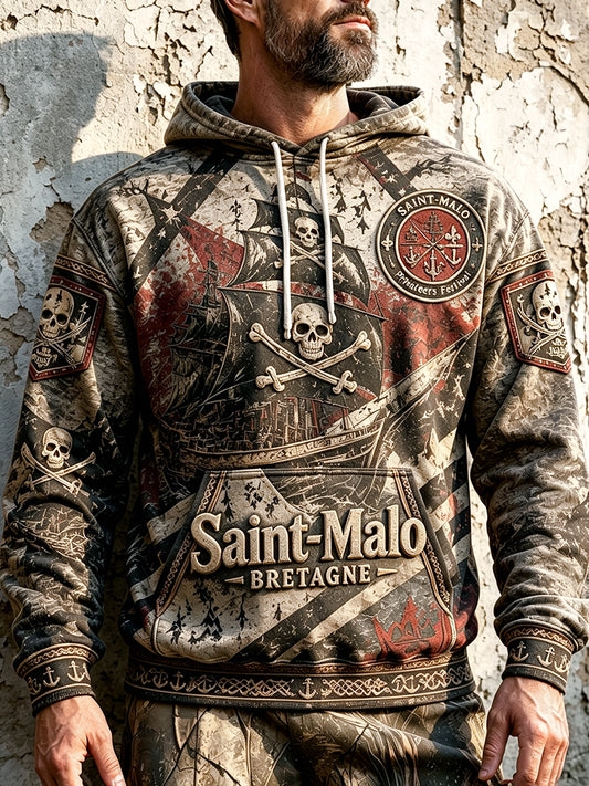 Sweat-shirt à capuche à imprimé graffiti rétro Festival des Pirates de Saint-Malo Homme