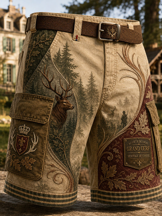 Short décontracté avec impression artistique sur la saison de chasse française pour hommes