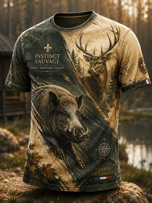 T-shirt manches courtes de chasse à la française pour homme