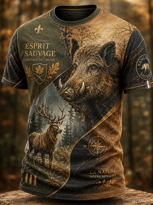T-shirt manches courtes de chasse à la française pour homme