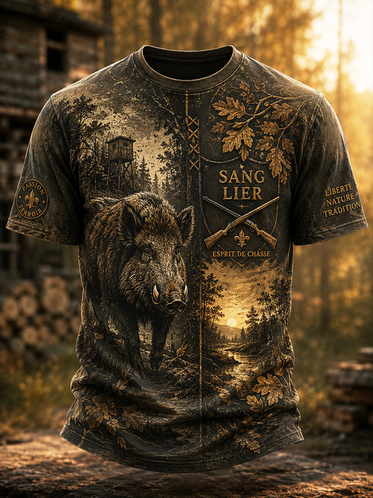 T-shirt manches courtes de chasse à la française pour homme