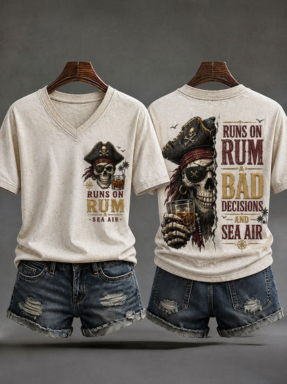 T-Shirts Femme 'Runs On Rum, Bad Decisions, And Sea Air' À Col En V