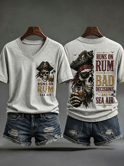 T-Shirts Femme 'Runs On Rum, Bad Decisions, And Sea Air' À Col En V