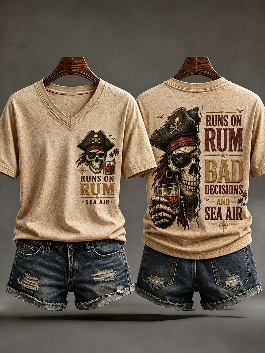 T-Shirts Femme 'Runs On Rum, Bad Decisions, And Sea Air' À Col En V