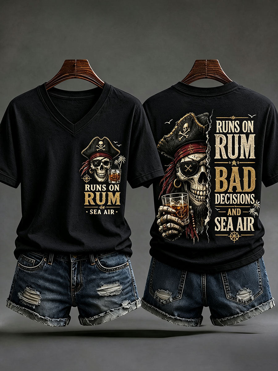 T-Shirts Femme 'Runs On Rum, Bad Decisions, And Sea Air' À Col En V