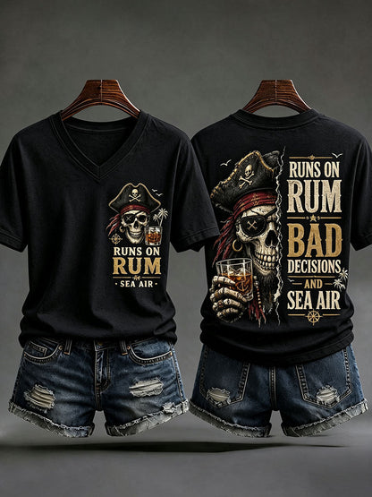 T-Shirts Femme 'Runs On Rum, Bad Decisions, And Sea Air' À Col En V