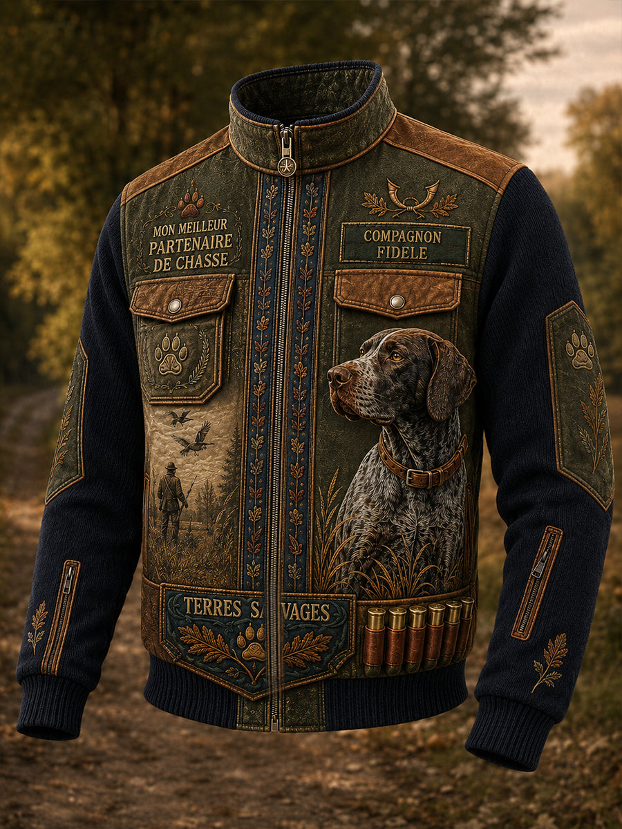 Veste en patchwork de chasse pour homme, style français
