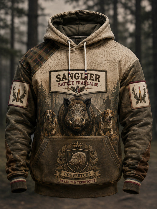 Sweat à capuche surdimensionné à épaules tombantes, avec poches, pour la saison de chasse française, modèle homme