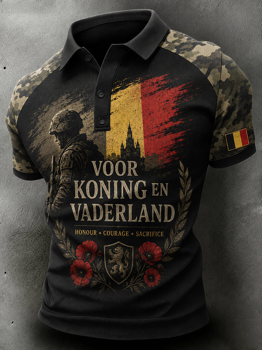 Polo Homme À Manches Courtes Avec Slogan Imprimé Vétéran