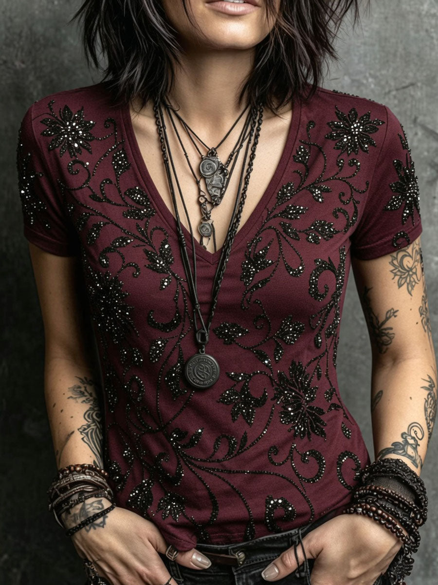 T-shirt décontracté à manches courtes imprimé de style gothique Halloween pour femmes
