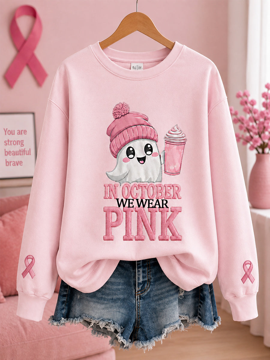 En Octobre des femmes nous portons rose Halloween rose fantôme impression cancer du sein sensibilisation soutien Sweatshirt