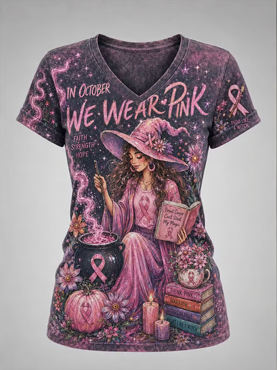 T-shirt à manches courtes imprimé cancer du sein Halloween pour femmes