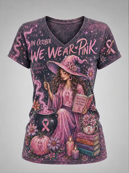 T-shirt à manches courtes imprimé cancer du sein Halloween pour femmes