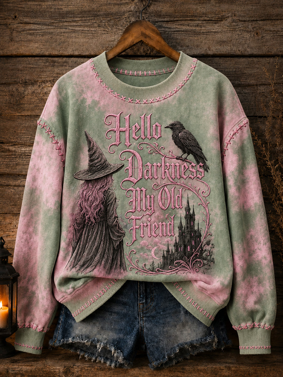 Sweat-shirt imprimé d’Halloween pour femme «Hello Darkness My Old Friend»