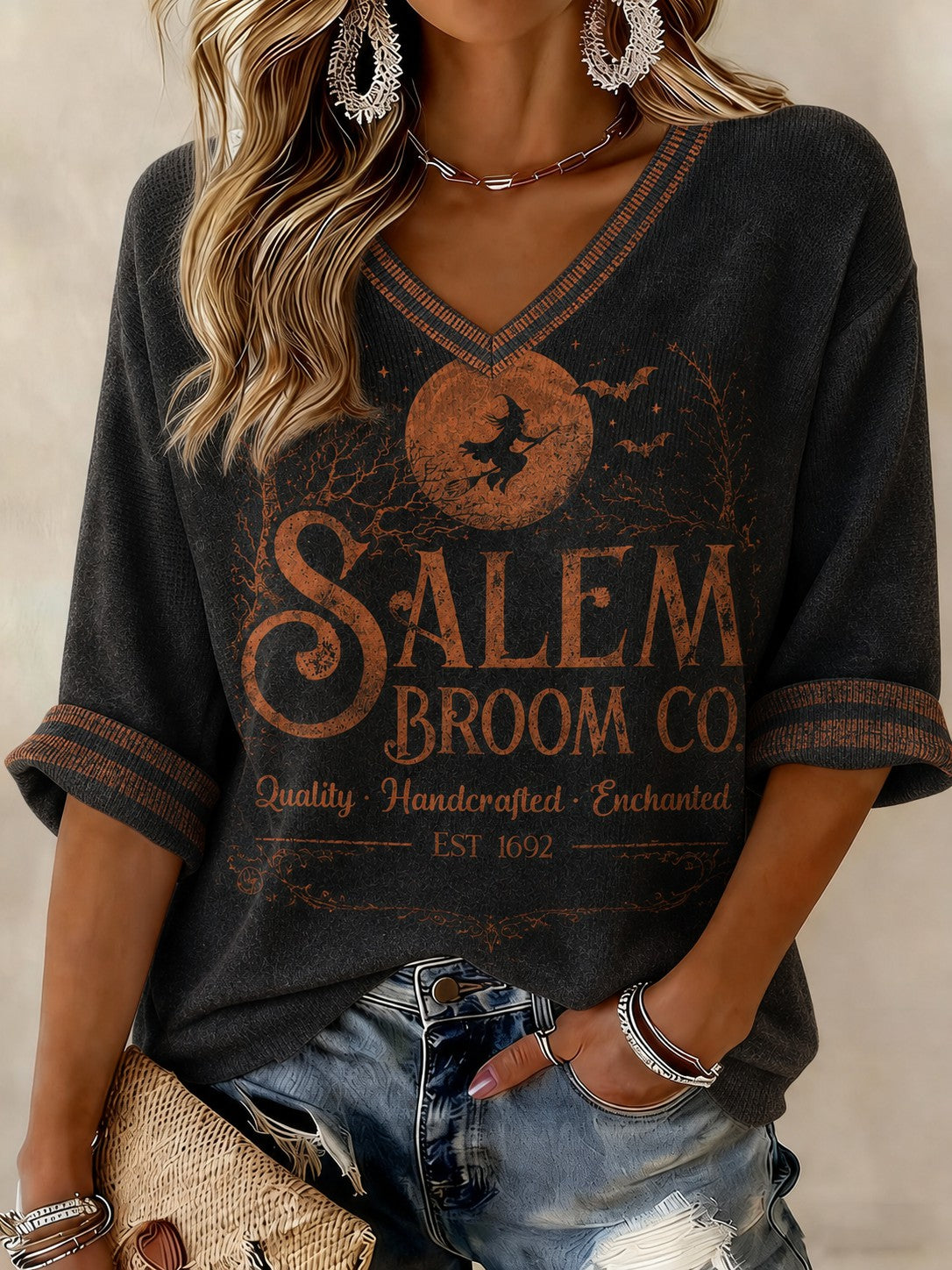 Salem Broom Company T-shirt imprimé à manches mi-longues pour femmes