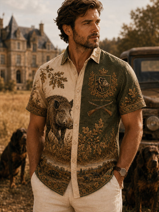 Chemise décontractée à manches courtes pour la saison de chasse, style français, pour homme