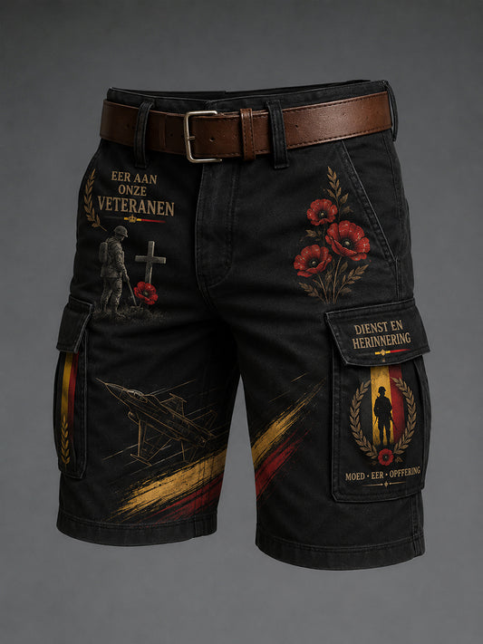 Pantalon Cargo Cropped Vintage Military Vétéran-Themed Print pour homme