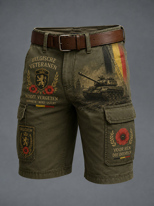 Pantalons cargo courts pour homme, style vintage militaire, à motif dédié aux anciens combattants