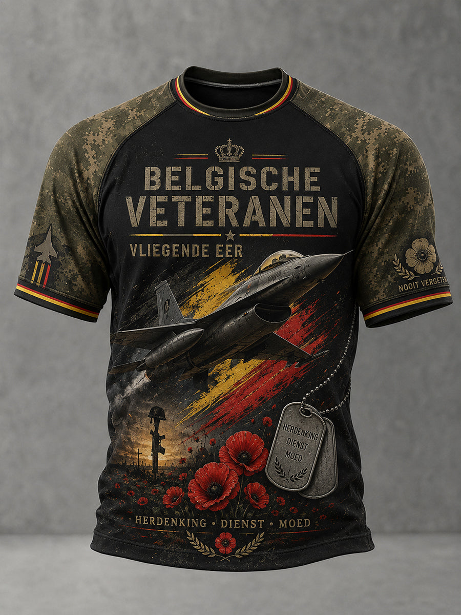 T-shirt manches courtes raglan pour hommes, imprimé commémoratif vintage militaire et vétéran