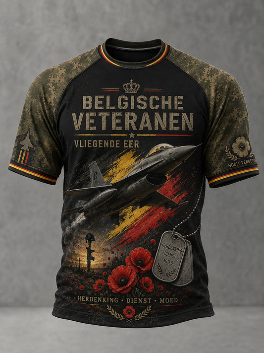 T-shirt manches courtes raglan pour hommes, imprimé commémoratif vintage militaire et vétéran
