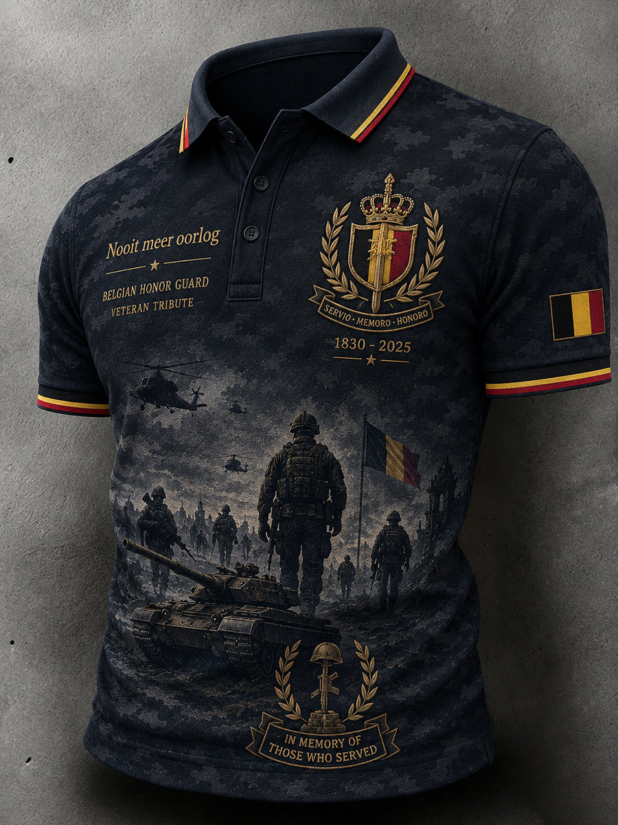 Polo à manches courtes pour homme avec imprimé commémoratif vintage rendant hommage aux anciens combattants