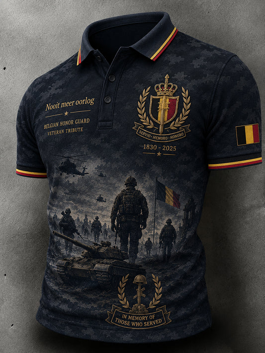 Polo à manches courtes pour homme avec imprimé commémoratif vintage rendant hommage aux anciens combattants