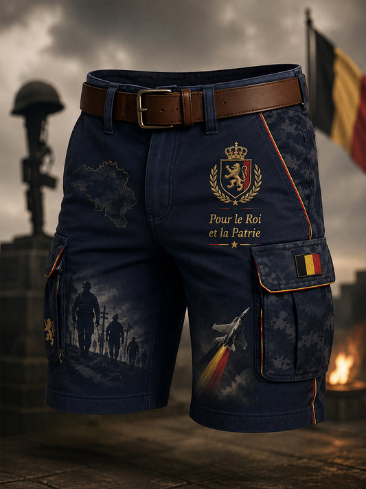 Shorts utilitaires pour homme au style vintage, ornés d’un imprimé commémoratif en l’honneur des anciens combattants