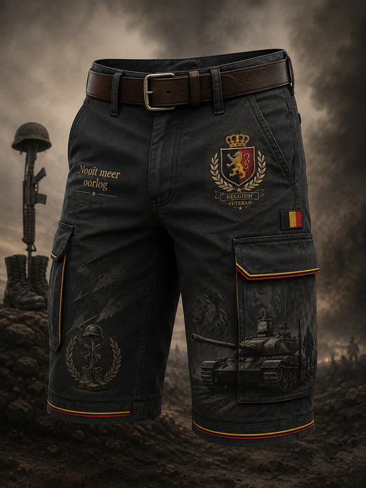 Shorts utilitaires pour homme au style vintage, ornés d’un imprimé commémoratif en l’honneur des anciens combattants
