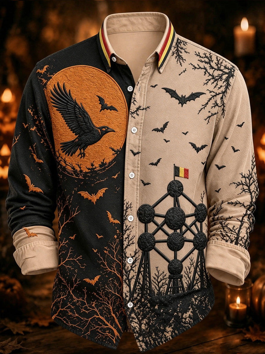 Chemise décontractée à manches longues pour homme, motif belge d’Halloween