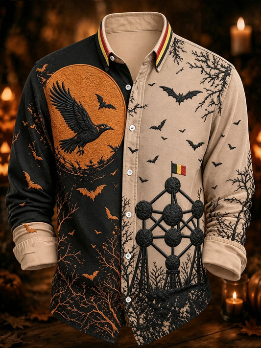 Chemise décontractée à manches longues pour homme, motif belge d’Halloween