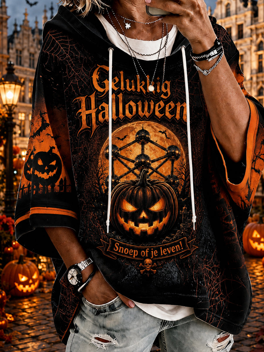 Sweat-shirt à manches trois-quarts à col rond imprimé Belgium Halloween Femme
