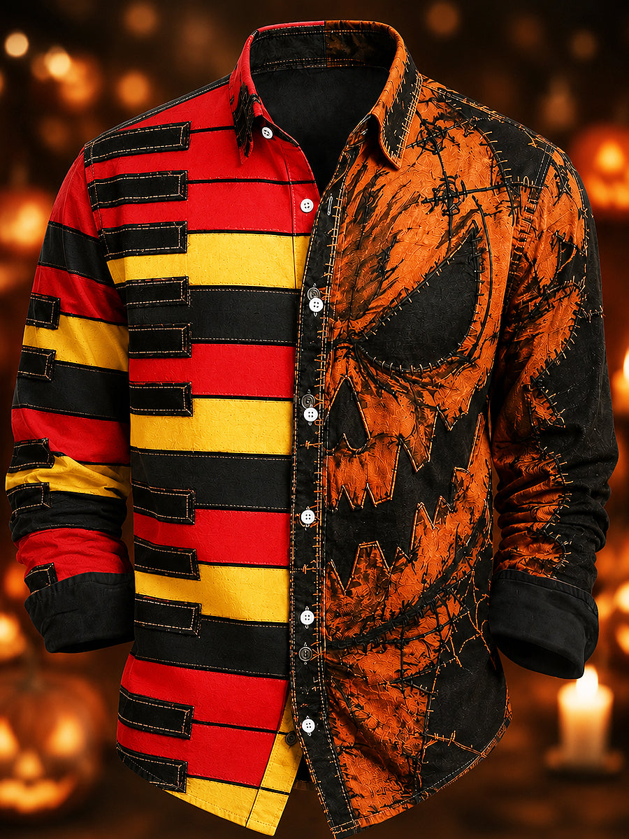 Chemise à manches longues décontractée à imprimé Halloween Belgique pour hommes