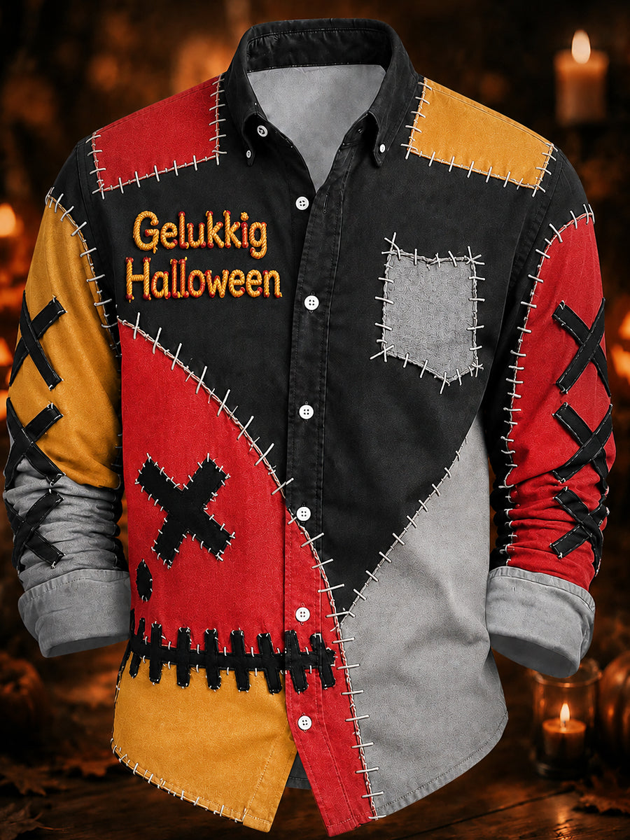 Chemise décontractée à manches longues pour homme, motif belge d’Halloween