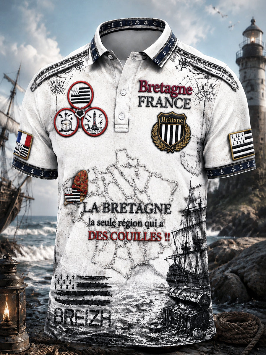 Polo décontracté pour homme en Bretagne française, à imprimé embossé