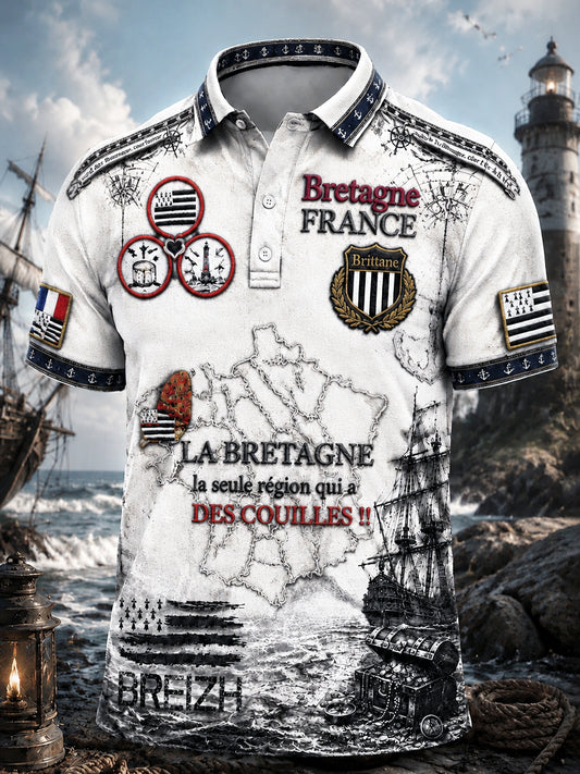 Polo décontracté pour homme en Bretagne française, à imprimé embossé