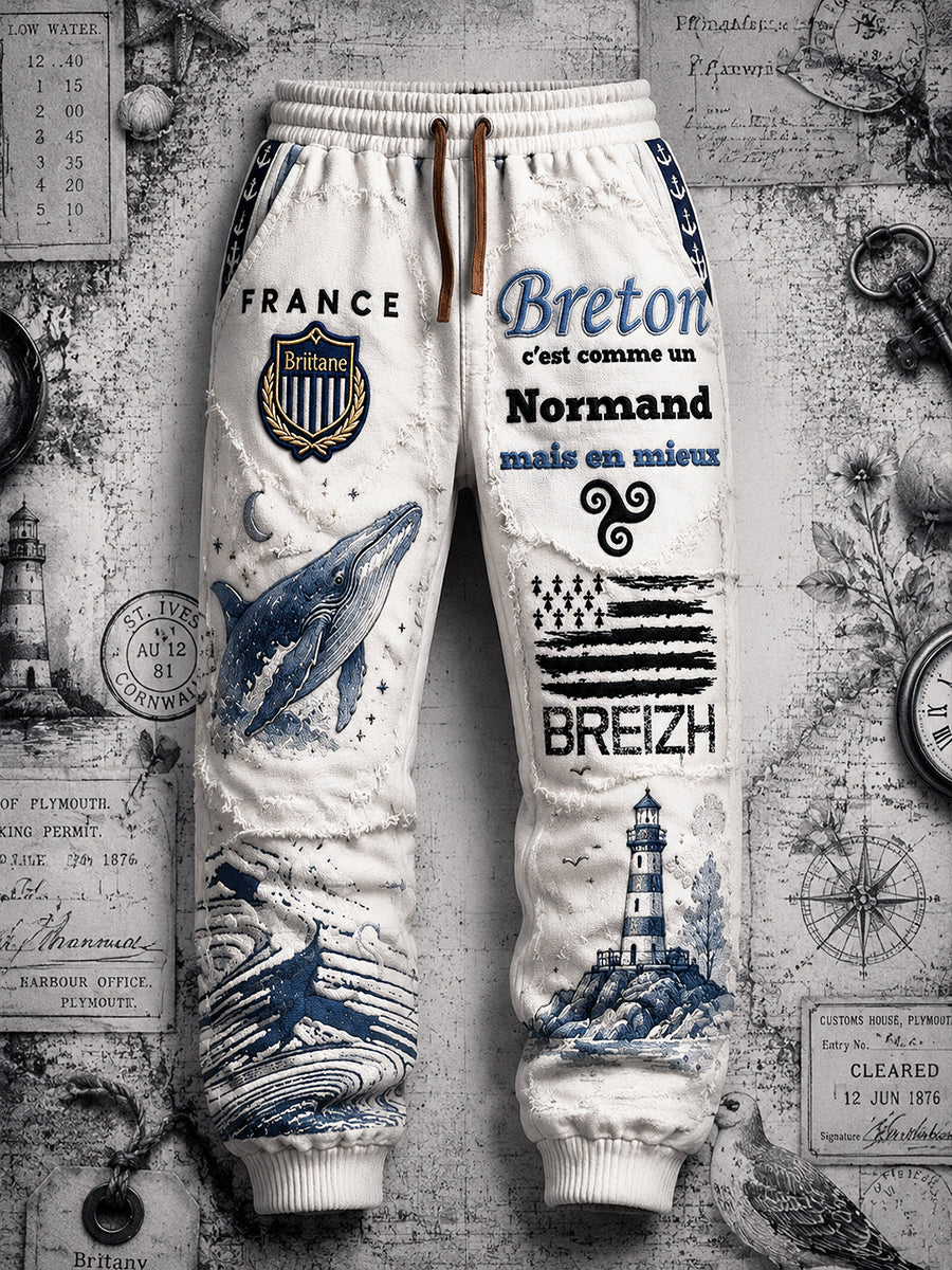 Pantalons de sport décontractés pour homme, imprimé patchwork breton français