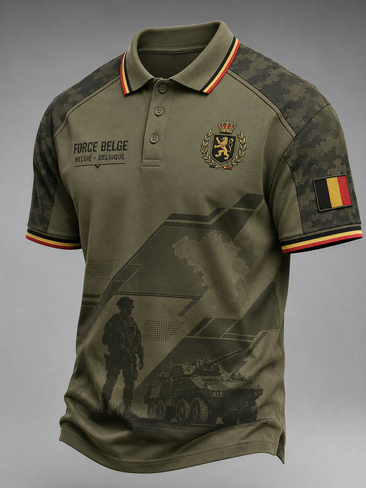 Polo homme à manches courtes au motif vintage de style militaire