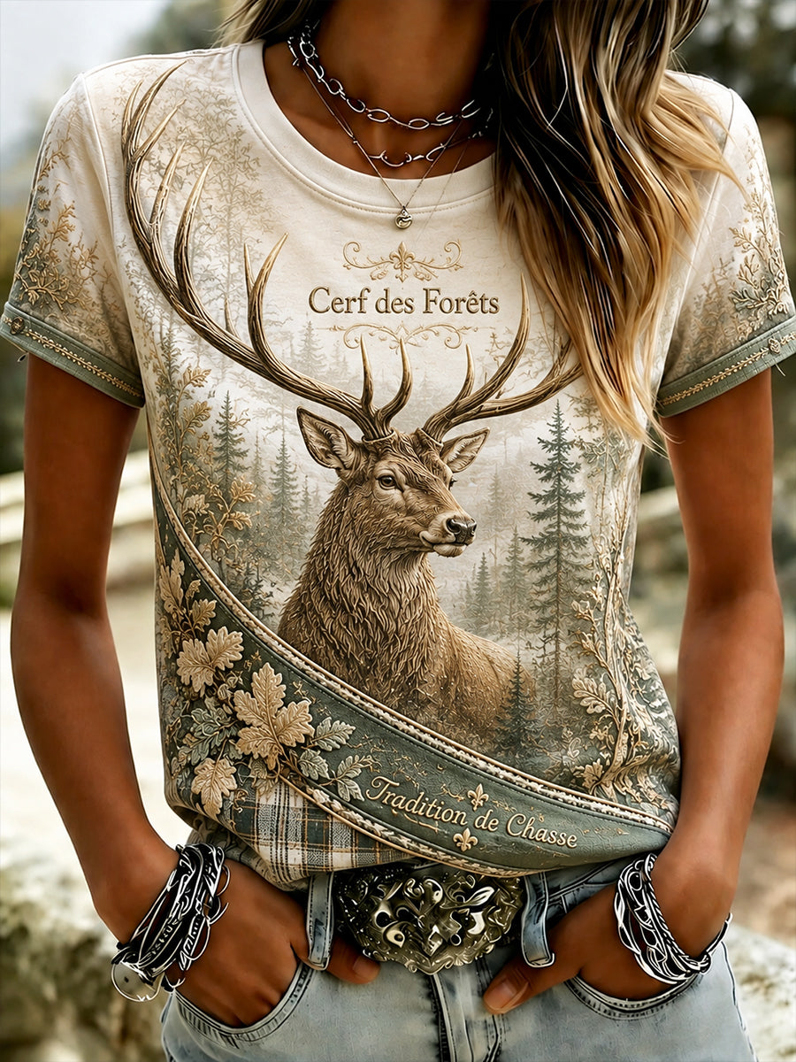 T-shirt français à manches courtes pour la saison de chasse, modèle femme