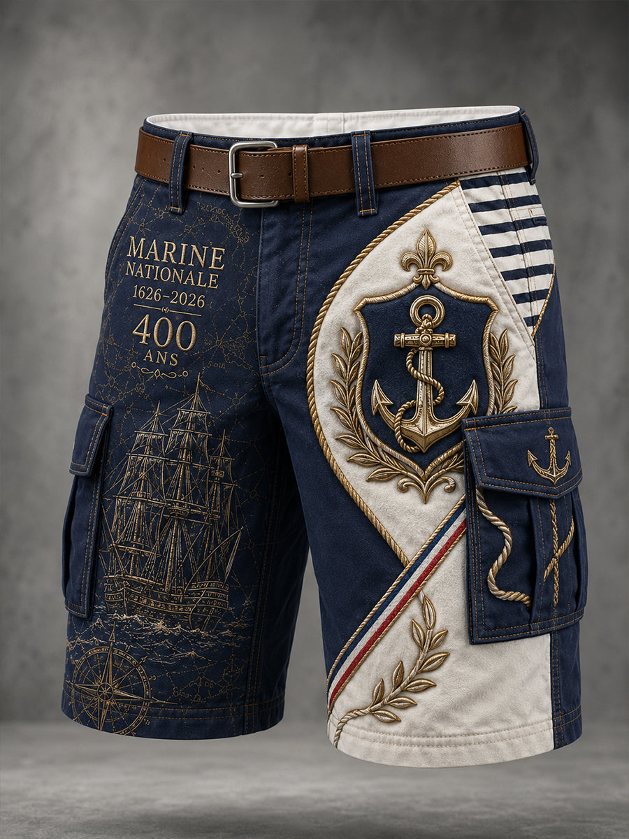Short décontracté pour homme à imprimé marine française