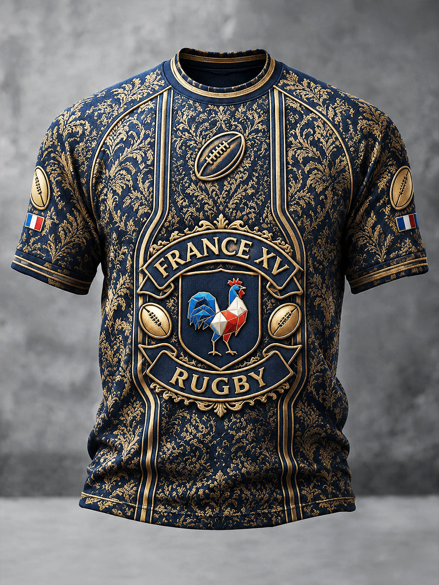 T-shirt décontracté pour homme à imprimé rugby, collection automne français
