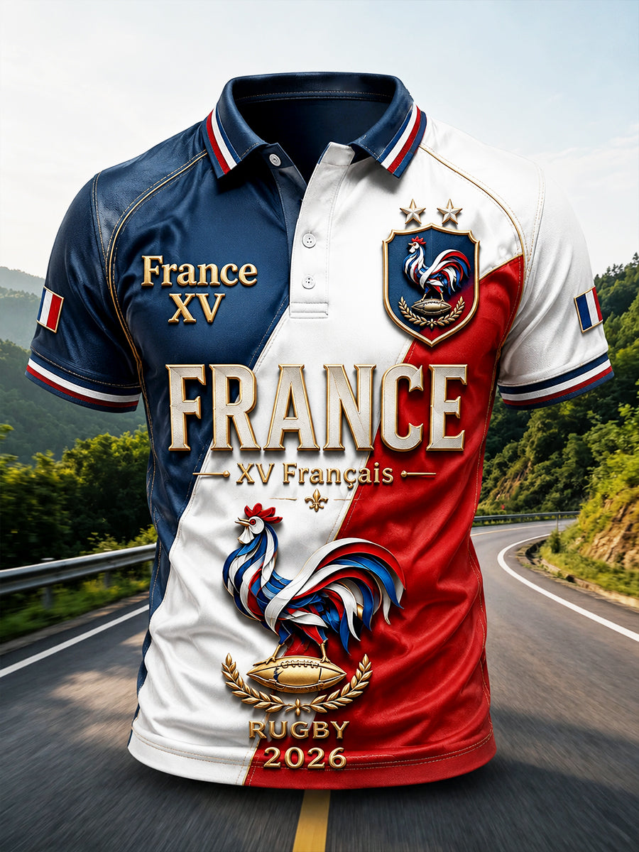 Polo décontracté pour homme à imprimé rugby, collection automne française
