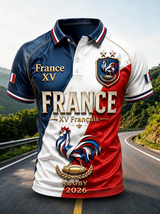 Polo décontracté pour homme à imprimé rugby, collection automne française