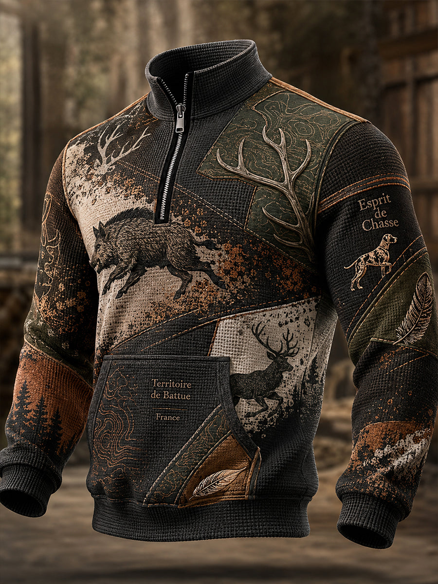 T-shirt manches longues en piqué pour la saison de chasse, style français, pour homme